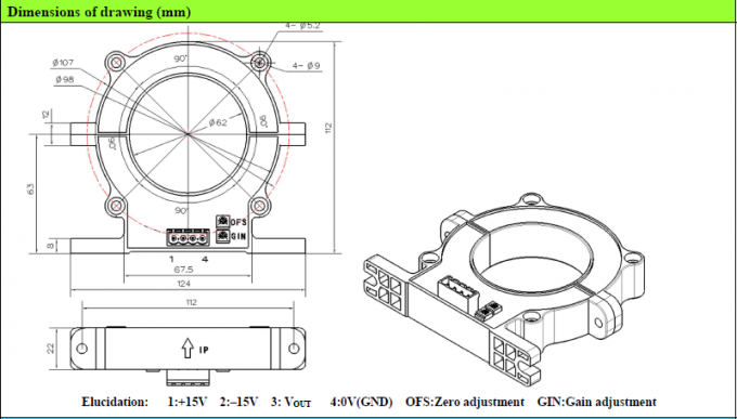 Type à effet Hall diamètre CS2000EKF de capteur actuel de noyau fendu de C.C de boucle ouverte de 62mm