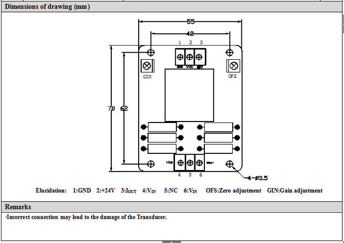 La carte PCB montent la sortie à effet Hall A-VSM800DAT du transducteur 4-20mA de tension